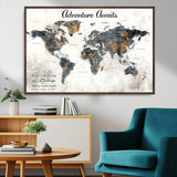 11751559-MGV-CV-36X24-Personalized World Map Wall Art – Elegant Adventure Travel Tracker Map for Couples & Families, Push Pin Canvas Poster Decor for Home, Office