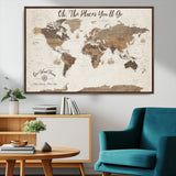 14140137-MGV-CV-36X24-Personalized World Map Wall Art – Vintage Nautical Adventure Map with Ships and Compass, Rustic Sepia Tones for Travel Lovers and