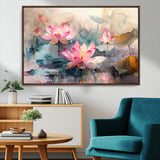 18414-MGV-CV-36X24-Pink Lotus Wall Art Canvas Print, Framed Water Lily Art Picture Print, Dreamy Floral Perfect Dreamy Botanical Decor Artwork