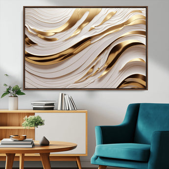 41237-MGV-CV-36X24-Gold Waves Wall Art Canvas Print, Framed Elegant Flow Art Picture Print, Luxury Layers Perfect Minimal Luxe Decor Artwork