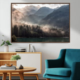 64758-MGV-CV-36X24-Misty Mountains Wall Art Canvas Print, Framed Moody Pines Art Picture Print, Forest Lake Perfect Moody Alpine Decor Artwork