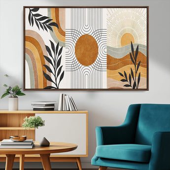 32359-MGV-CV-36X24-Modern Sun Wall Art Canvas Print, Framed Retro Horizon Art Picture Print, Sunburst Design Perfect Mid Century Boho Decor Artwork