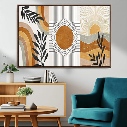 32359-MGV-CV-36X24-Modern Sun Wall Art Canvas Print, Framed Retro Horizon Art Picture Print, Sunburst Design Perfect Mid Century Boho Decor Artwork