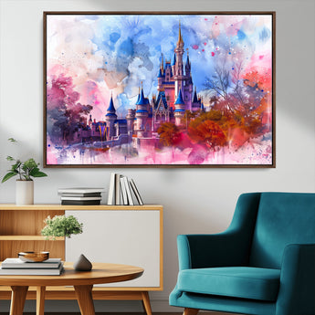 15129-MGV-CV-36X24-Disney Castle Wall Art Canvas Print, Framed Cinderella Palace Art Picture Print, Fantasy Kingdom Perfect Whimsical Fairytale Decor