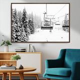 49274-MGV-CV-36X24-Snowy Forest Wall Art Canvas Print, Framed Ski Lift Art Picture Print, Mountain Snow Perfect Minimal Winter Lodge Decor Artwork