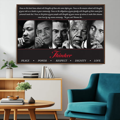 45112-MGV-CV-36X24-Black Icons Wall Art Canvas Print, Framed Thinker Art Picture Print, Motivational Quote Perfect Cultural Modern Decor Artwork