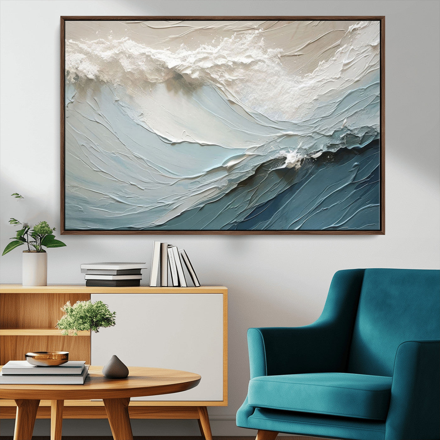 53646-MGV-CV-36X24-Ocean Wave Wall Art Canvas Print, Framed Textured Seascape Art Picture Print, Modern Ocean Perfect Minimal Coastal 2/2 Decor
