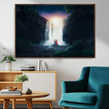 56359-MGV-CV-36X24-Lilo Stitch Wall Art Canvas Print, Framed Stitch Angel Art Picture Print, Cartoon Waterfall Perfect Tropical Fantasy Decor Artwork