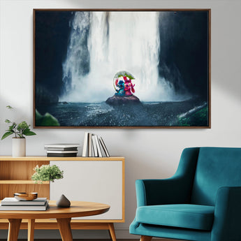 32259-MGV-CV-36X24-Stitch Angel Wall Art Canvas Print, Framed Stitch Waterfall Art Picture Print, Cartoon Couple Perfect Moody Fantasy Decor Artwork