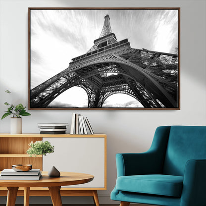 40006-MGV-CV-36X24-Eiffel Tower Wall Art – Black and White Architectural Photo Print, Paris Inspired Decor for Bedroom, Office, Studio or Modern