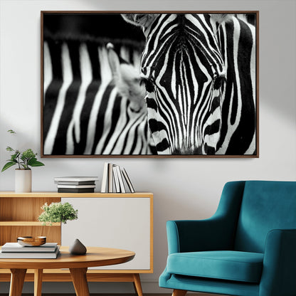 43631-MGV-CV-36X24-Zebra Wall Art – Black & White Safari Wildlife Canvas Print, Modern Animal Photography Decor for Living Room, Office, or Bedroom