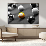 52108-MGV-FC-36X24_Natural-Precision Pool Table Wall Art – Close Up Yellow 1 Ball Canvas Print, Hand-Played Billiards Game Decor for Office, Game Room, or