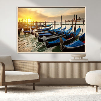 25872-MGV-CV-36X24-Venetian Gondola Dock Wall Art – Serene Sunset Canal Canvas Print, Tranquil Water Travel Decor for Office, Living Room, or Man