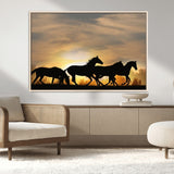 16620-MGV-CV-36X24-Sunset Stallions Wall Art – Silhouetted Horses Running Canvas Print, Nature’s Rhythm, Perfect for Living Room, Office, or Man Cave
