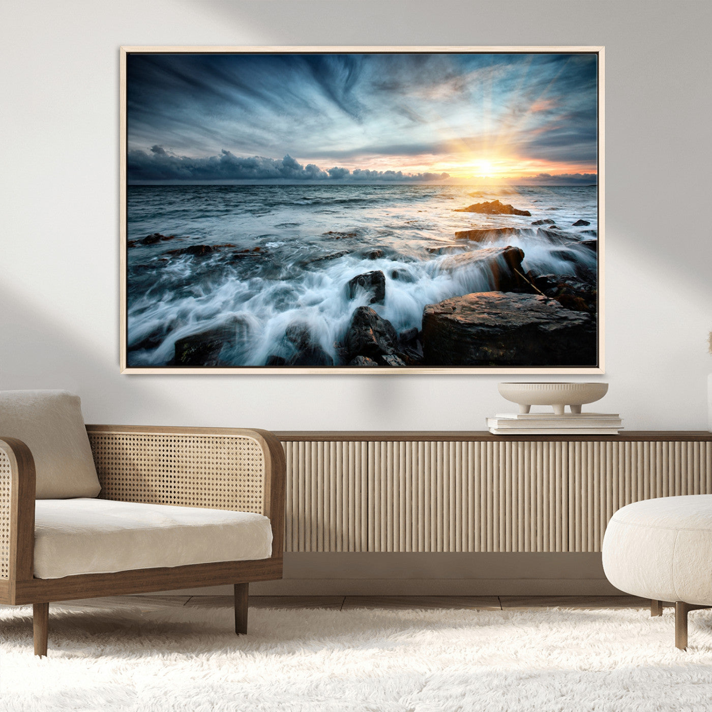 33428-MGV-FC-36X24_Natural-Ocean Sunrise Wall Art – Serene Seascape Canvas Print, Coastal Home or Office Decor, Perfect for Living Room, Bedroom, or Study