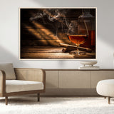 92305-MGV-CV-36X24-Whiskey & Cigar Wall Art – Moody Whiskey and Cigar Canvas Print, Sophisticated Bar or Home Lounge Decor for Office, Man Cave or