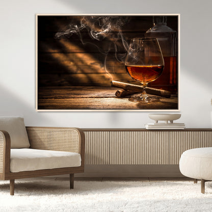 92305-MGV-CV-36X24-Whiskey & Cigar Wall Art – Moody Whiskey and Cigar Canvas Print, Sophisticated Bar or Home Lounge Decor for Office, Man Cave or