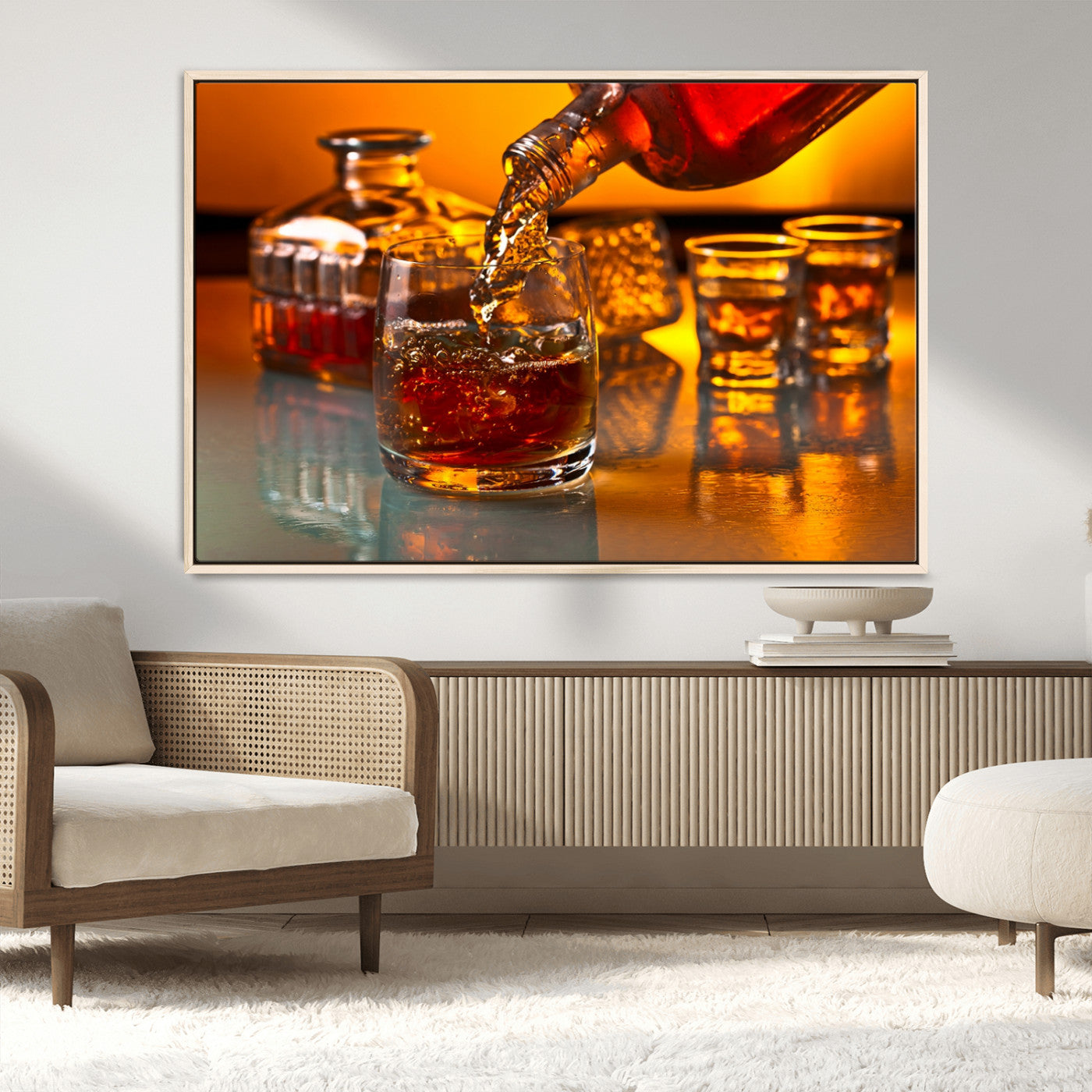 18250-MGV-CV-36X24-Whiskey Pour Wall Art – Captivating Whiskey Splash Canvas Print, Elegant Bar or Home Lounge Decor for Office, Man Cave or Living
