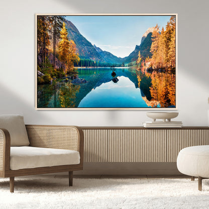 32962-MGV-CV-36X24-Mountain Lake Wall Art – Tranquil Autumn Landscape Canvas Print, Nature Reflection Decor for Living Room, Bedroom, Office or Cabin