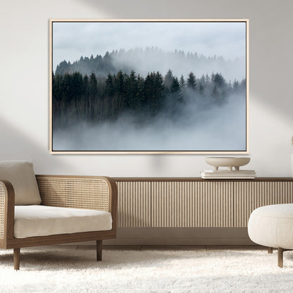 42596-MGV-CV-36X24-Misty Forest Wall Art – Atmospheric Pine Trees Canvas Print, Nature Landscape Decor for Living Room, Bedroom, Office, or Cabin