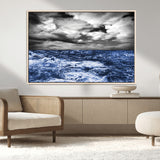 36012-MGV-FC-36X24_Natural-Dramatic Stormy Ocean Waves Black and White with Deep Blue Highlights – Moody Seascape Wall Art, Nature Photography Print for Home