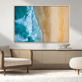 46640-MGV-CV-36X24-Aerial Beach Wall Art – Turquoise Waves and Golden Sand Canvas Print with Lone Surfer, Coastal Ocean Decor for Living Room,