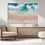 39236-MGV-FC-36X24_Natural-Ocean Beach Wall Art – Aerial View of Waves and Sand Canvas Print, Coastal Home Decor for Living Room, Bedroom, Office or Beach