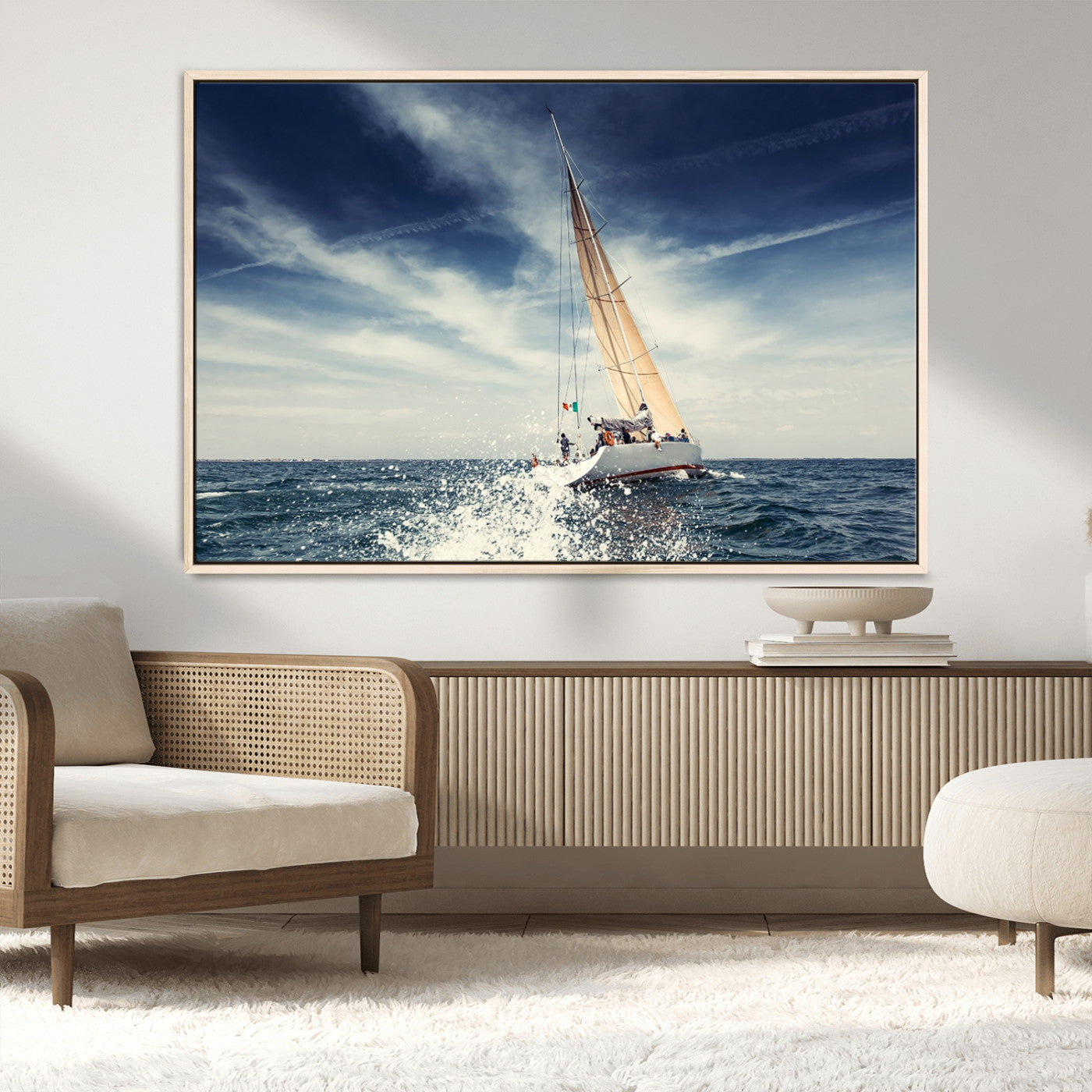 75430-MGV-CV-36X24-Sailing Boat Wall Art – Dynamic Ocean Yacht Canvas Print, Nautical Decor for Living Room, Office, Beach House or Cabin