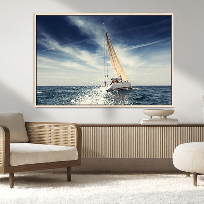 75430-MGV-CV-36X24-Sailing Boat Wall Art – Dynamic Ocean Yacht Canvas Print, Nautical Decor for Living Room, Office, Beach House or Cabin