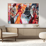 24452-MGV-CV-36X24-Vibrant Jazz Musician Painting - Expressive Art Print of Live Jazz Band, Perfect Wall Decor for Music Lovers and Art Enthusiasts