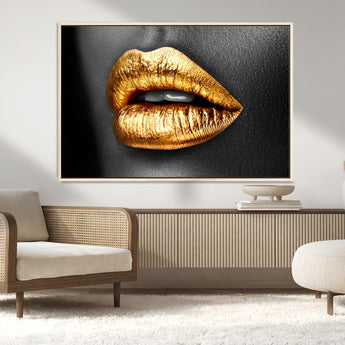84747-MGV-CV-36X24-Golden Lips Black & White Portrait – Glamorous Metallic Lip Art Print, Modern Wall Decor for Bedroom, Beauty & Fashion Lover Gift