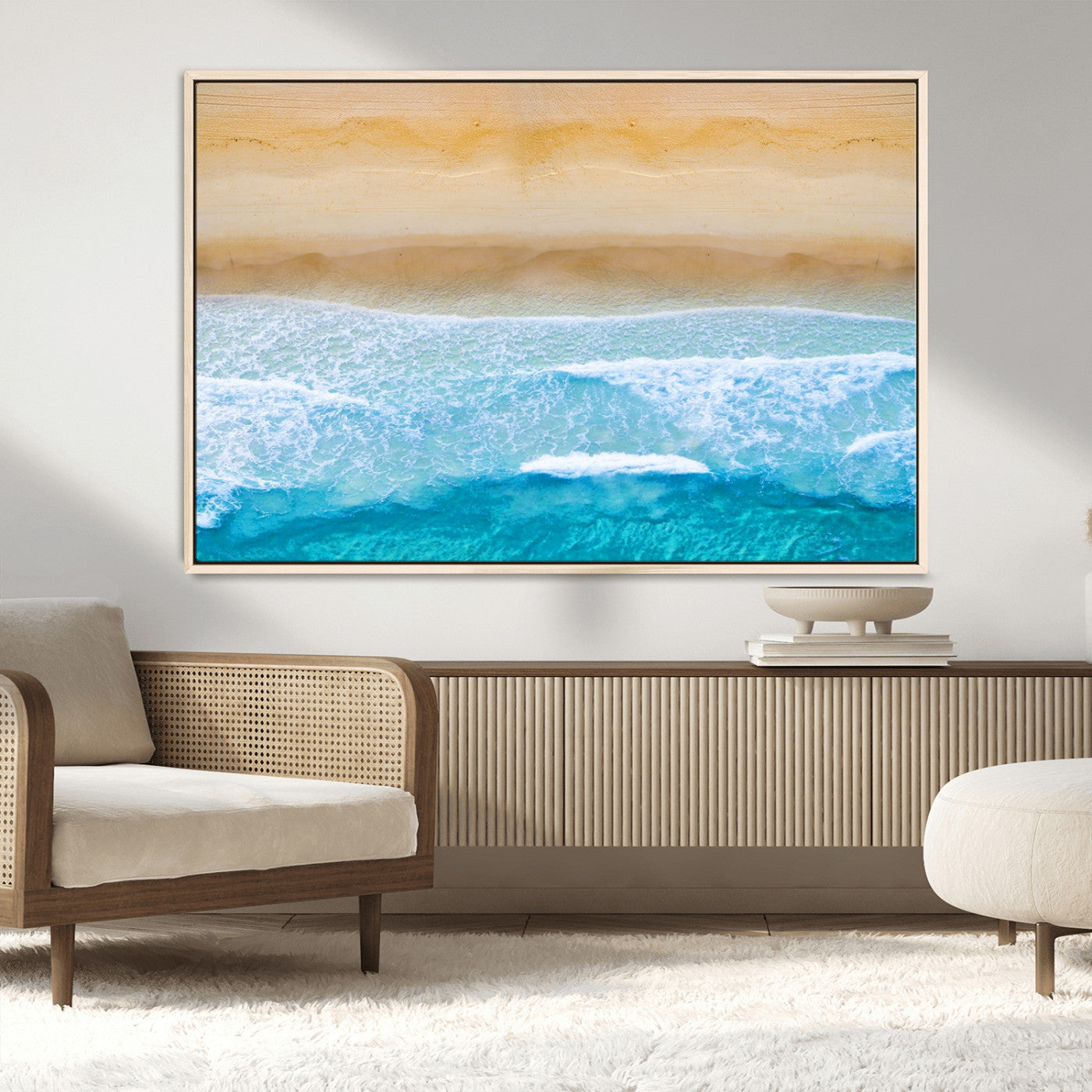 43046-MGV-CV-36X24-Aerial Beach Wall Art – Serene Ocean Waves & Sandy Shore Canvas Print, Coastal Home Decor for Living Room, Bedroom or Office