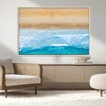 43046-MGV-CV-36X24-Aerial Beach Wall Art – Serene Ocean Waves & Sandy Shore Canvas Print, Coastal Home Decor for Living Room, Bedroom or Office