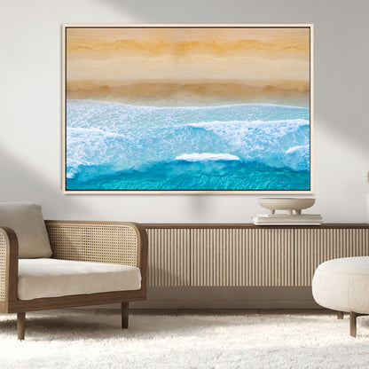 43046-MGV-CV-36X24-Aerial Beach Wall Art – Serene Ocean Waves & Sandy Shore Canvas Print, Coastal Home Decor for Living Room, Bedroom or Office