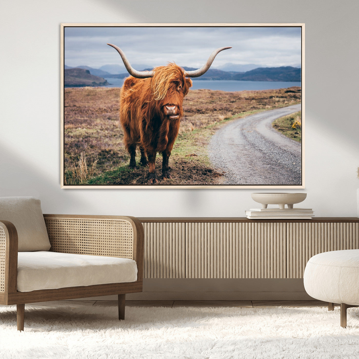 56121-MGV-CV-36X24-Rustic Highland Cow Wall Art – Panoramic Nature Canvas Print, Perfect Decor for Home, Office, Living Room or Man Cave