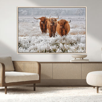 10396-MGV-CV-36X24-Highland Cattle Wall Art – Rustic Winter Landscape Canvas Print, Farmhouse Decor for Living Room, Office, Cabin or Country Home