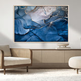 27810-MGV-CV-36X24-Abstract Blue Gold Fluid Art Wall – Modern Canvas Print, Elegant Home & Office Wall Art, Stylish Living Room or Bedroom Decor