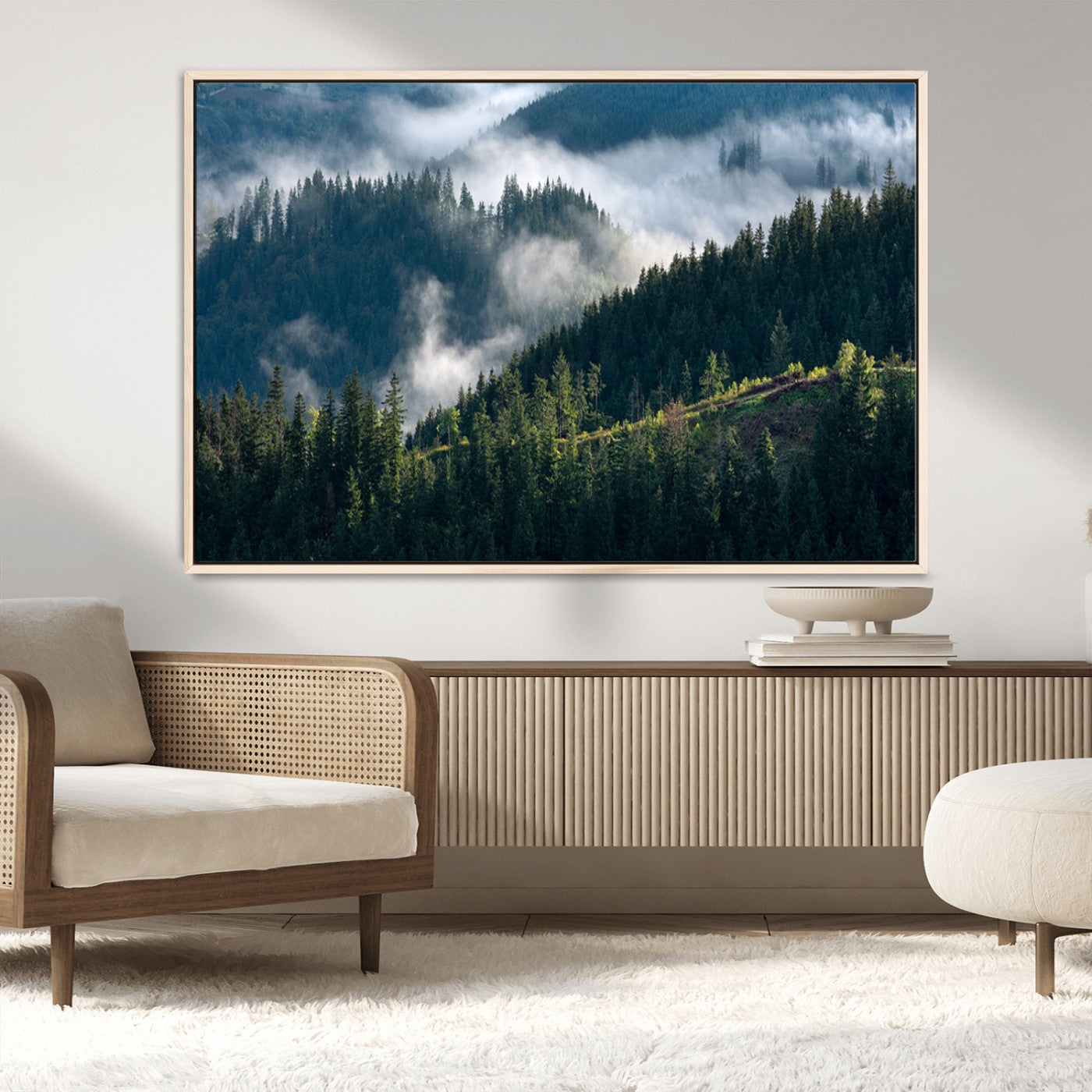 55972-MGV-CV-36X24-Whispering Pines Wall Art – Panoramic Misty Forest Canvas Print, Serene Nature Decor for Home, Office or Cabin Retreat