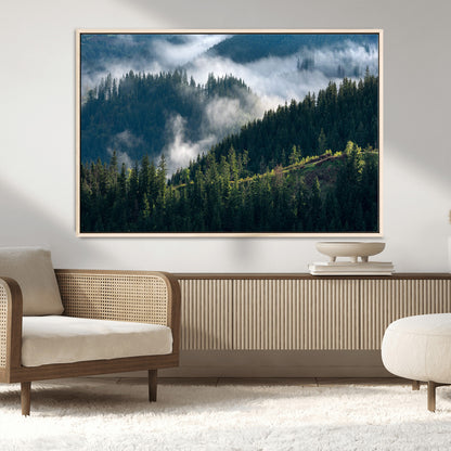 55972-MGV-CV-36X24-Whispering Pines Wall Art – Panoramic Misty Forest Canvas Print, Serene Nature Decor for Home, Office or Cabin Retreat