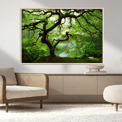 18094-MGV-CV-36X24-Emerald Canopy Wall Art – Panoramic Lush Green Tree Canvas Print, Serene Nature Decor for Office, Living Room or Meditation Space