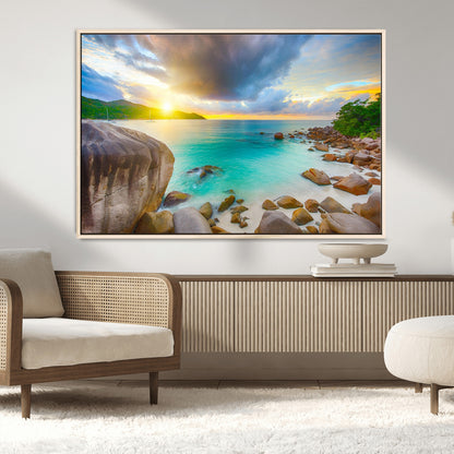 23769-MGV-CV-36X24-Tropical Beach Sunset Wall Art – Serene Ocean Canvas Print, Coastal Landscape Decor for Living Room, Bedroom or Office, Peaceful