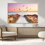 54411-MGV-CV-36X24-Beach Path with Birds Wall Art – Coastal Sunset Ocean Canvas Print, Seaside Nature Landscape Photography for Living Room, Bedroom