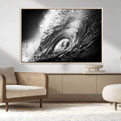22702-MGV-CV-36X24-Black and White Ocean Wave Wall Art – Powerful Surf Curl Photography Canvas Print, Modern Coastal Decor for Living Room, Office or
