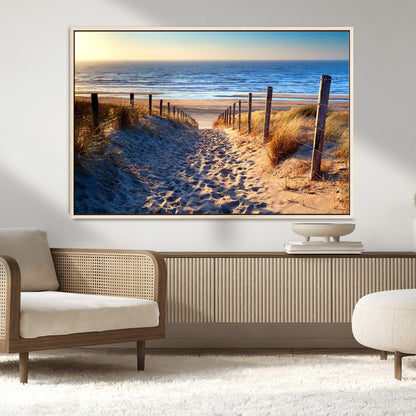 31889-MGV-CV-36X24-Sandy Beach Pathway Wall Art – Coastal Dune Fence and Ocean View Canvas Print, Relaxing Seaside Landscape Decor for Living Room or