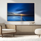 65405-MGV-CV-36X24-Blue Sunrise Seascape Wall Art – Tranquil Ocean Horizon Canvas Print with Golden Sunlight and Deep Sky, Coastal Landscape Decor