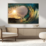 38256-MGV-CV-36X24-Ocean Wave Wall Art – Stunning Sunrise Through Curling Wave Canvas Print, Coastal Surf Photography Seascape Decor for Living Room,