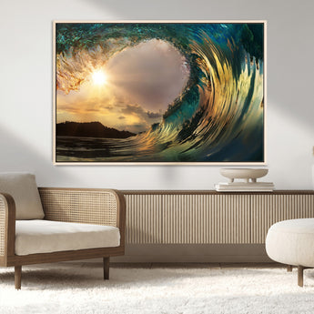 38256-MGV-CV-36X24-Ocean Wave Wall Art – Stunning Sunrise Through Curling Wave Canvas Print, Coastal Surf Photography Seascape Decor for Living Room,