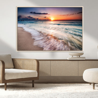 99906-MGV-CV-36X24-Morning Tide Canvas Print – Soft Sunrise Ocean Waves Wall Art, Coastal Serenity Decor for Home & Office