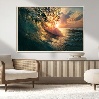 55359-MGV-CV-36X24-Radiant Ocean Wave Wall Art – Panoramic Surf Canvas Print, Vibrant Sunset Beach Decor for Home, Office or Man Cave