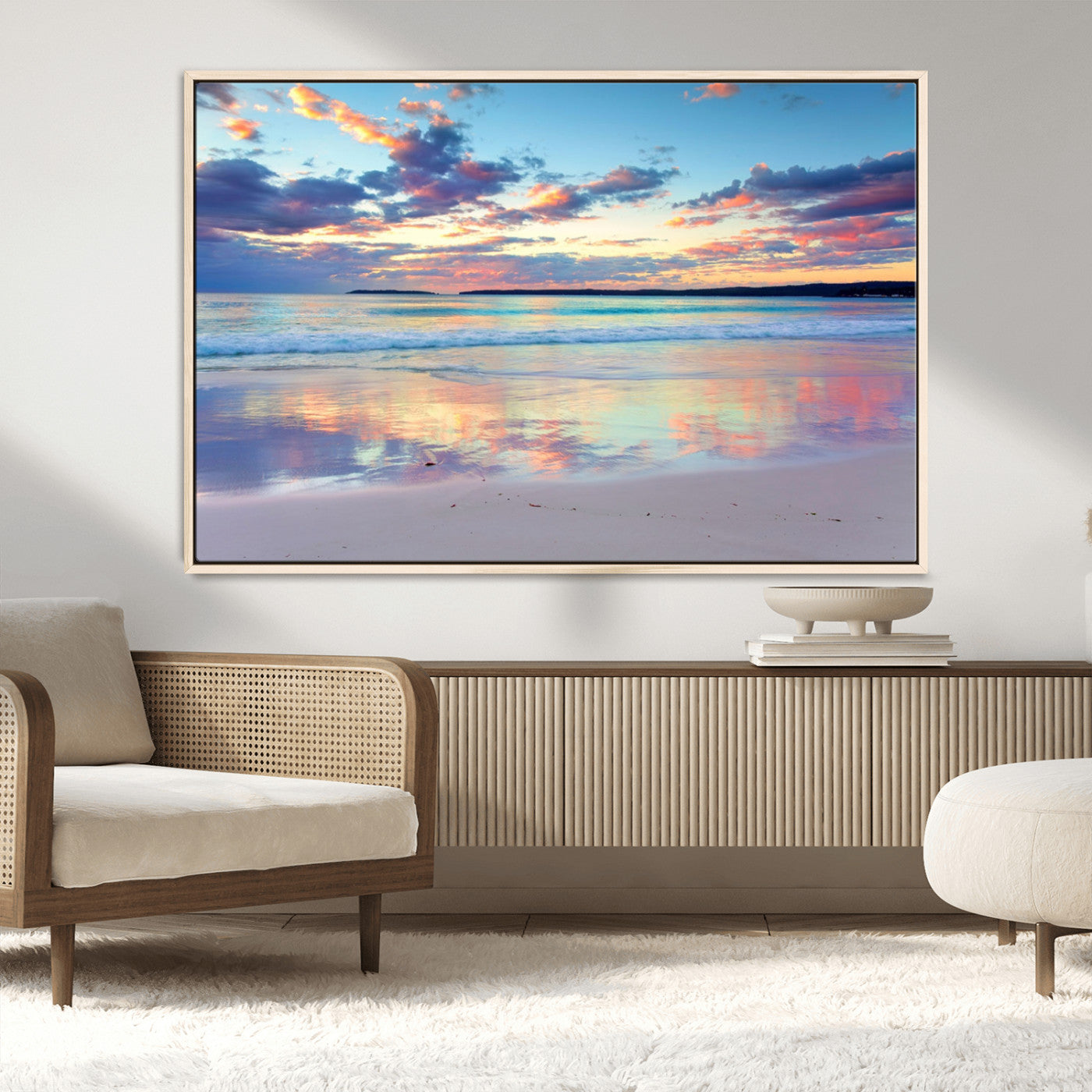 56723-MGV-CV-36X24-Serene Sunset Beach Wall Art – Panoramic Coastal Canvas Print, Peaceful Ocean Reflection Decor for Living Room, Bedroom or Office